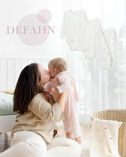 DEFAHN Viscose from Bamboo Baby Side Snap Bodysuit Kimono Onsies 3-Pack Long Short Sleeve Boy Girl Boys