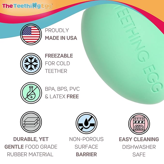 The Teething Egg Freezable Baby Teether Toy - Teether for 3, 4, 6, 12 Up to 18 Months Old Boy or Girl, Sensory Toys, A Baby Registry Must Have, Mint