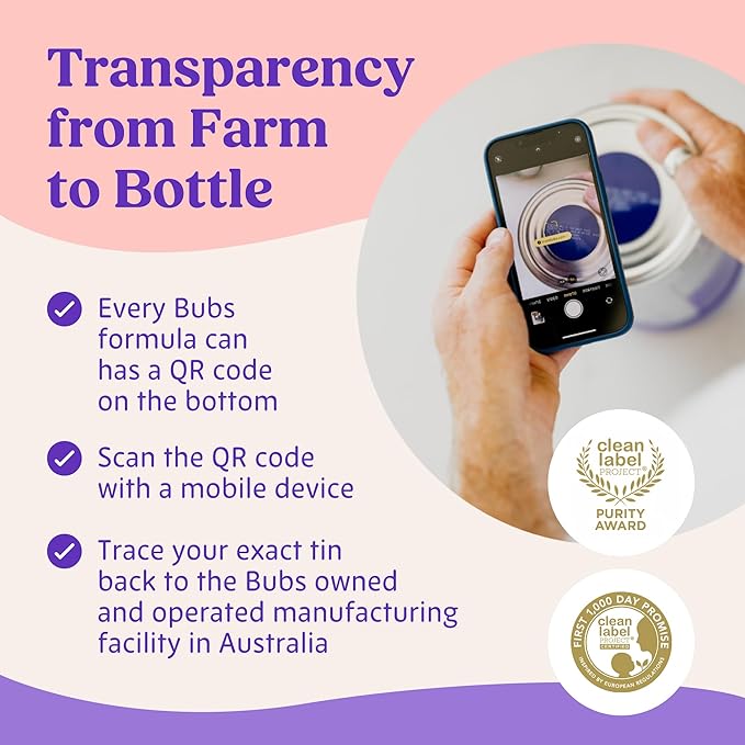 Bubs Essential Infant Formula, with Iron, Cow Milk-Based Powder, for Infants 0-12 Months, Made with Non-GMO Milk, 20 oz