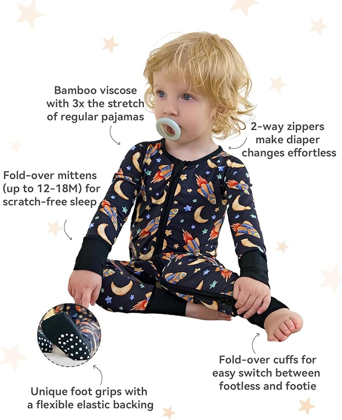 Bamboo Viscose Baby Convertible Footie Pajama, Zipper Pajamas for Baby Boys & Girls, Sleep & Play Footed Pjs