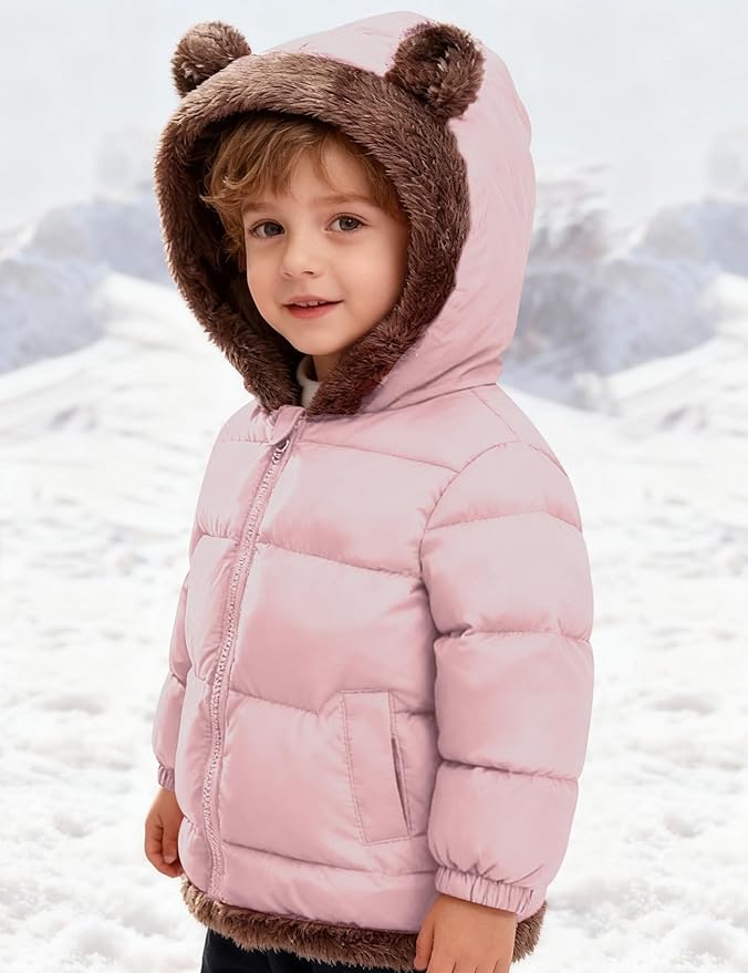 COZYPOIN Toddler Baby Boys Girls Winter Fleece Jackets Cute Bear Hooded Coats Little Kids Warm Windproof Outerwear for 1-6T