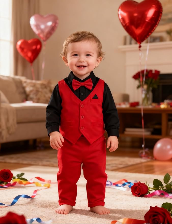A&J DESIGN Baby Boy Suits Clothes Infant Toddler Formal Gentleman Outfits, Dress Shirt + Vest + Bow Tie + Pants Wedding Set