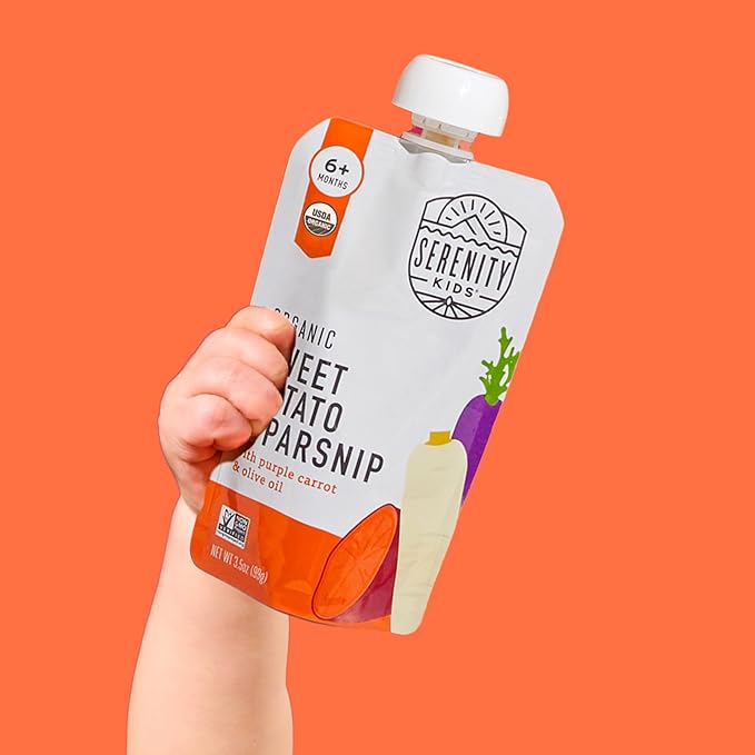 Serenity Kids 6+ Months Baby Food Pouches Veggie Puree - Sweet Potato & Parsnip - USDA Organic Snack Pouches - No Added Sugar Baby Snacks - Allergen Free Toddler Food - 3.5 Oz, 6 Pack