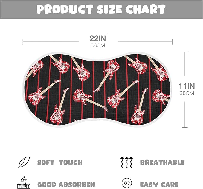 vvfelixl Electric Guitar Burp Cloths for Baby Boy Girls Baby Washcloths Burp Rags 1 Pack Black