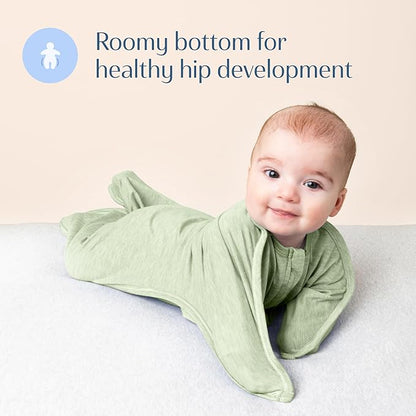 SleepingBaby Zipadee-Zip Transition Swaddle - Cozy Baby Swaddling Blanket with Zipper Convenience - Roomy Wearable Blanket for Easy Diaper Changes - 4-8 Month - Zen Garden Green Heather