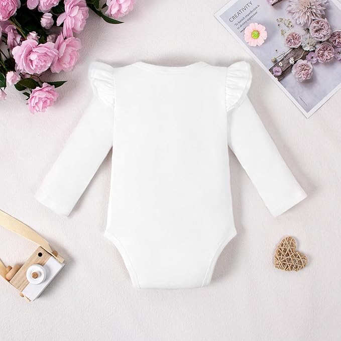 Magic Park 0-24M Infant Girl Romper Baby Girls Solid Color Bodysuit Toddler Ruffle Jumpsuit Shirts Casual Tops Baptism Shirt
