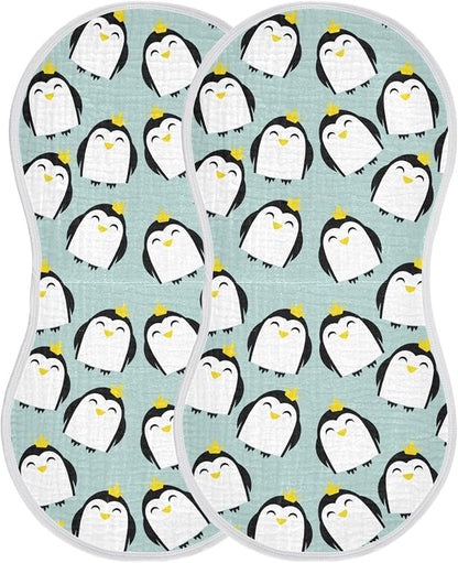 vvfelixl Baby Burp Cloths Penguins Princes with Crowns Baby Newborn Cotton Burping Cloths Set Baby Washcloths 4 Pack