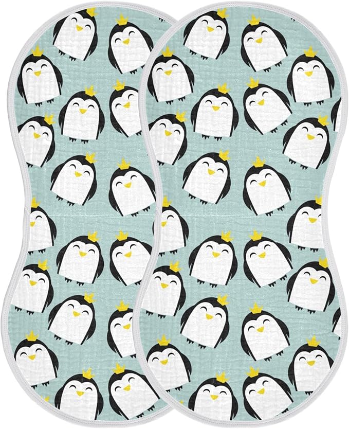 vvfelixl Muslin Burp Cloths Penguins Princes with Crowns Baby Washcloths for Baby Girl Boys 2 Pack
