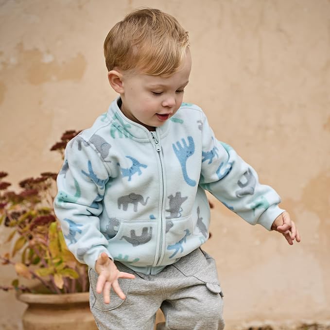 DAVE&BELLA Toddler Printed Polar Fleece Jacket, Zip Up Lightweight Outerwear for Kids Boys Girls Fall Spring Coat 2-9 Years