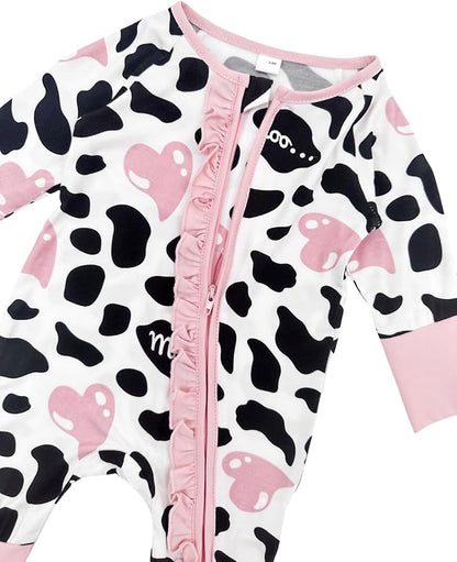 Bow Dream Bamboo Rayon Baby Boy Romper Footed Long Sleeve Footies Newborn Girl Clothes Footless with Zipper and Mitten Cuffs
