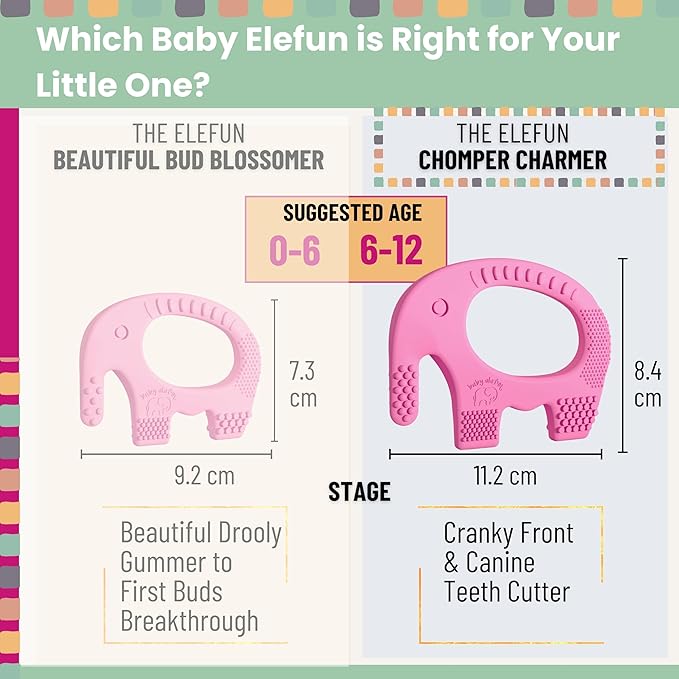 Baby Elefun Baby Teething Toys 5X Pain Relief Zero Delay 6-12 Months Pink