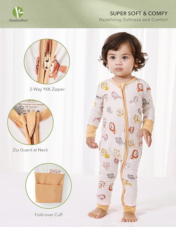 Baby Zippered Rompers Newborn Pajamas Sleepers Long Sleeve Jumpsuits Infant Zipper Romper-Viscose from Bamboo