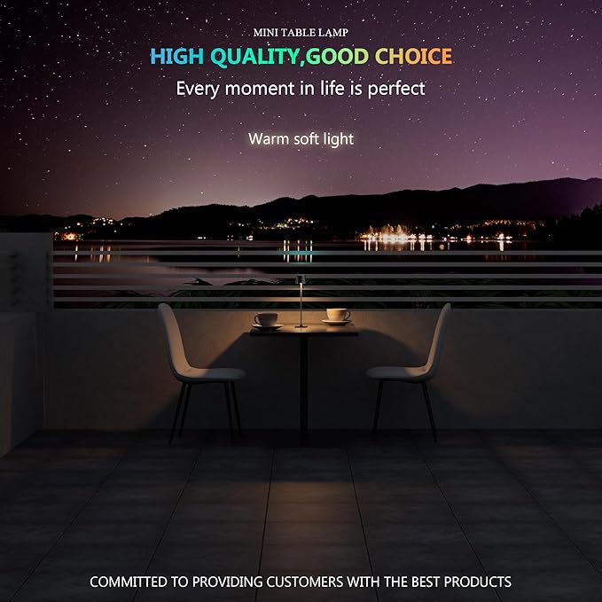 Compact Cordless Table Lamp, Rechargeable LED Night Light, Dual Light Source (RGB Top & Warm Bottom), Touch Control & Timer, Metal Lamp for Bedroom & Kids Room (Black 1pack)