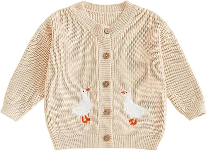 Baby Girl Cardigan Sweater Toddler Goose Embroidered Button Down Knit Sweaters Fall Winter Knitwear Jacket Clothes
