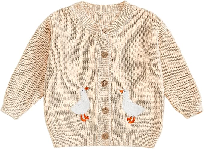 Baby Girl Cardigan Sweater Toddler Goose Embroidered Button Down Knit Sweaters Fall Winter Knitwear Jacket Clothes