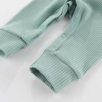 Baby Boy Girl Romper 2 Pack Long Sleeve Button Jumpsuit Cotton Unisex Infant Baby Clothes for 0-24 Months