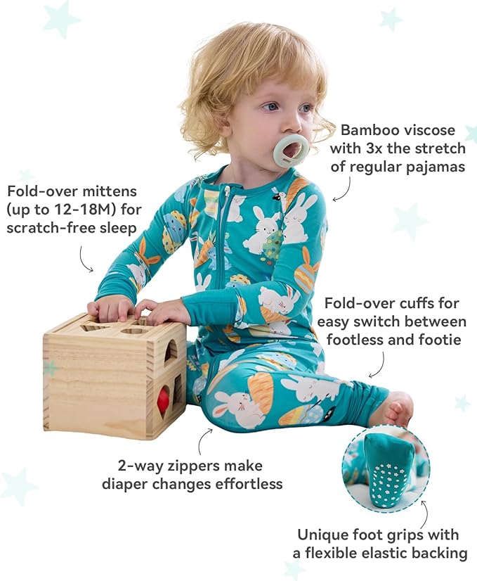 Bamboo Viscose Baby Convertible Footie Pajama, Zipper Pajamas for Baby Boys & Girls, Sleep & Play Footed Pjs