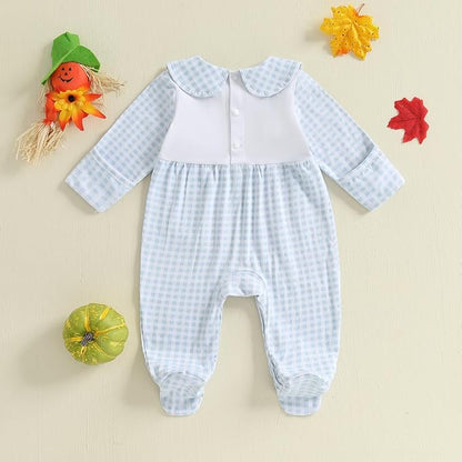 Gaono Newborn Baby Girl Romper Waffle Knit Striped Long Sleeve Doll Collar Heart Bow Jumpsuit Bodysuit Fall Winter Clothes