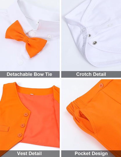 A&J DESIGN Baby Boy Suits Clothes Infant Toddler Formal Gentleman Outfits, Dress Shirt + Vest + Bow Tie + Pants Wedding Set