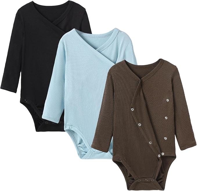 DEFAHN Viscose from Bamboo Baby Side Snap Bodysuit Kimono Onsies 3-Pack Long Short Sleeve Boy Girl Boys