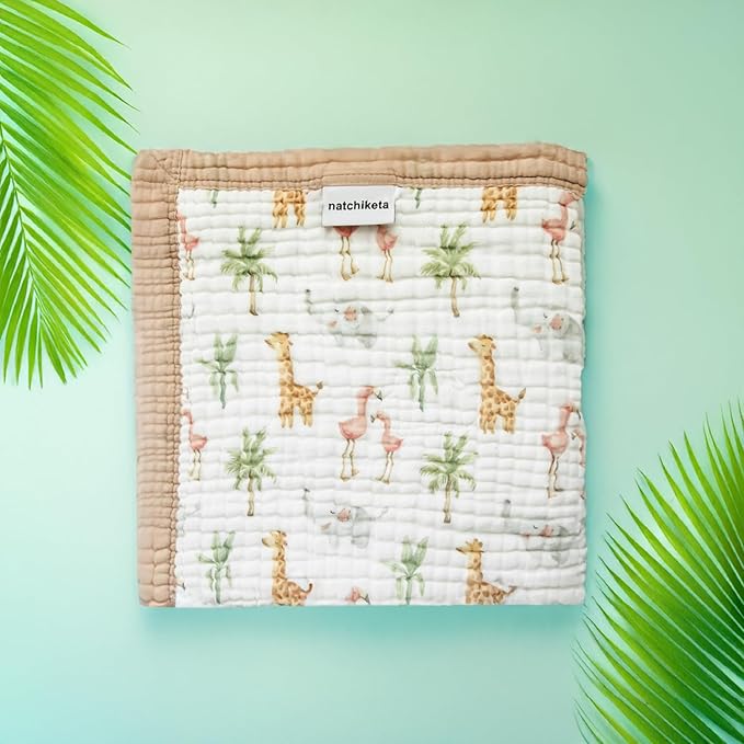 Organic Cotton Muslin Baby Blanket for Boys and Girls - Luxurious Soft Toddler Quilt for Swaddling - Gender Neutral Blanket - Baby and Toddler Gift - Jungle