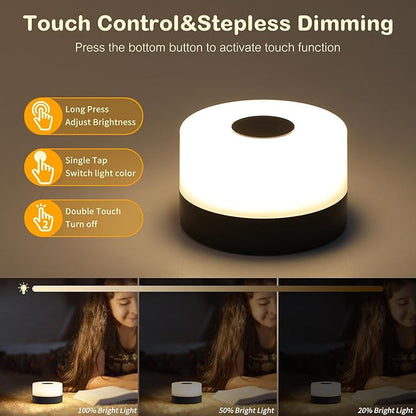 JUSHENG Nursery Night Light for Baby, Battery Powered LED Portable Light Dimmable Touch Night Light with 3CCT Function, Bedside Lamp for Breastfeeding, Newborn, Black, CG0025BK