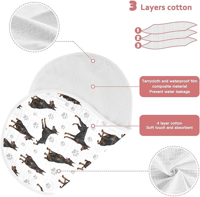 4 Pack Muslin Burp Cloths Doberman Dogs White Cotton Baby Burp Cloths Extra Absorbent and Soft Thick Burping Cloth for Newborn Boys Girls 22x11 Inch