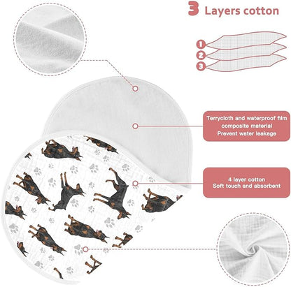 4 Pack Muslin Burp Cloths Doberman Dogs White Cotton Baby Burp Cloths Extra Absorbent and Soft Thick Burping Cloth for Newborn Boys Girls 22x11 Inch