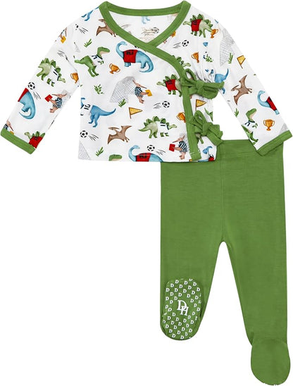 Newborn Baby Girls Clothes-Viscose Made from Bamboo, Long Sleeve Kimono Top and Pants Set Soft Infant Outfits