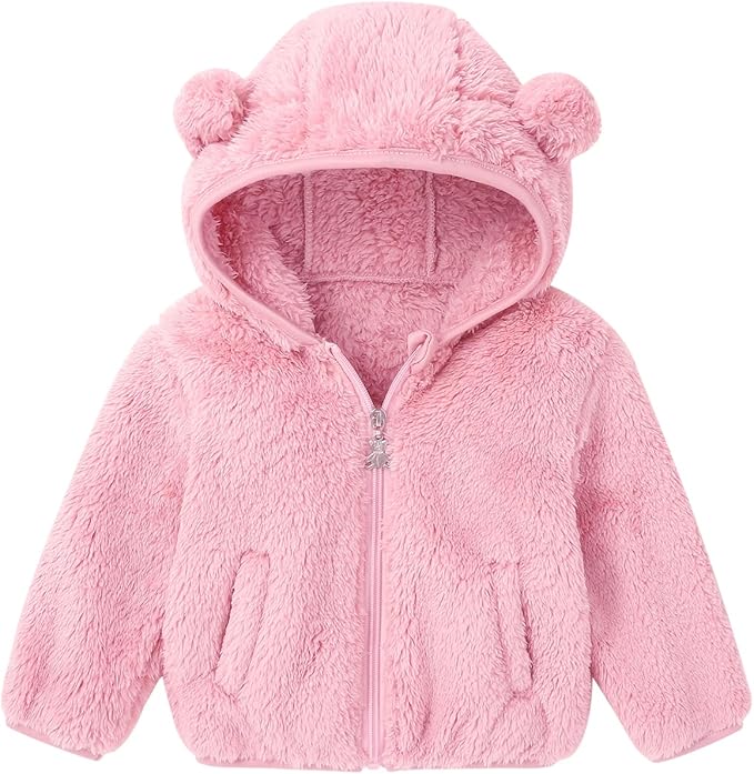 Baby Toddler Boys Girls Fleece Jacket with Hood Zip Up Cute Bear Coats for Infant Boys Girls Fuzzy Jacket with Ear 1-5T