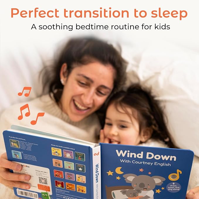 Cali’s Books Wind Down – USB-C Rechargeable Baby Book for Toddlers 1-3, Headphone Jack, Expert-Designed Bedtime Musical Book with Gentle Activities and Affirmations for a Calming Nightly Routine