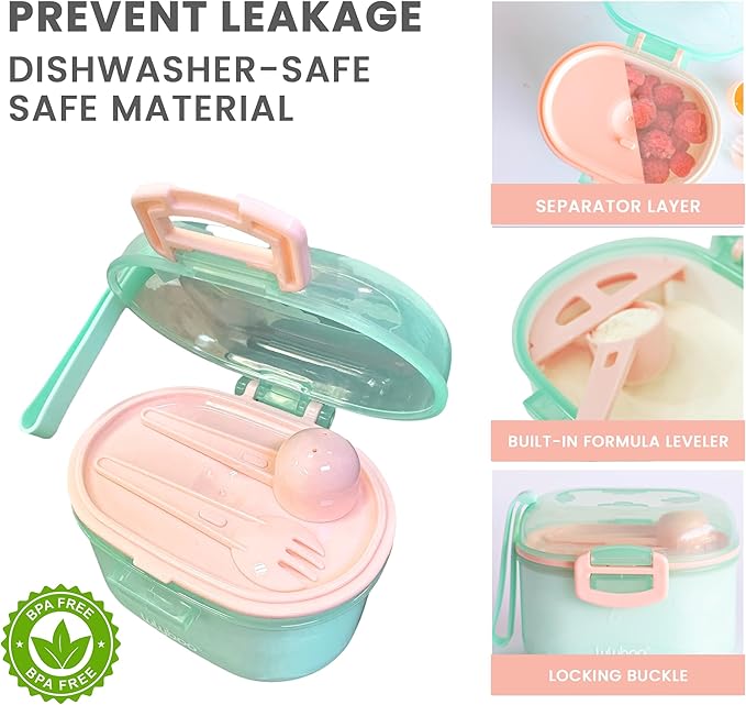 Lulyboo Baby Formula Milk Powder Container - Travel-Friendly, Airtight Storage with Scoop & Spork, Compact BPA-Free, Easy-to-Clean Portable Baby Feeding Accessories (Green)