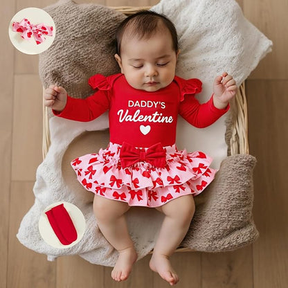 My First Valentines Baby Girl Outfit Newborn Long Sleeve Romper Skirt 4Pcs Set Valentines Baby Winter Spring Clothes