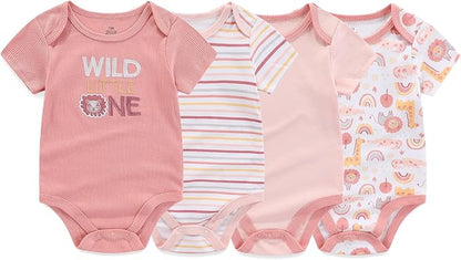 Unisex Baby Cotton Bodysuits 4-pack Short Sleeve Newborn Clothes