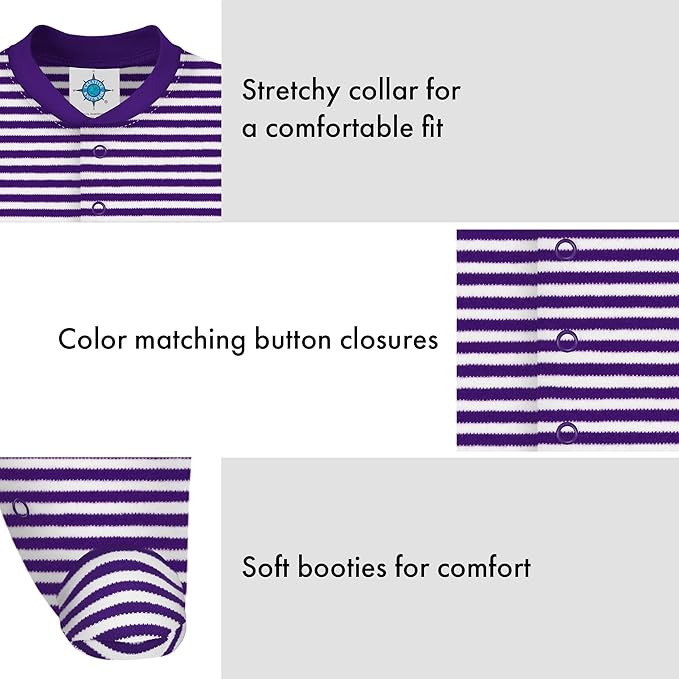 Creative Knitwear College Baby Striped Footed Romper - Team Logo, Multiple Colors, for Boys & Girls (0-9 Months)