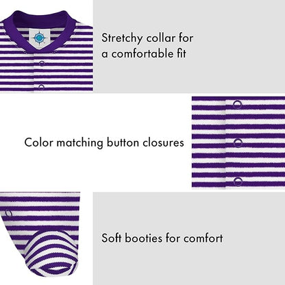 Creative Knitwear College Baby Striped Footed Romper - Team Logo, Multiple Colors, for Boys & Girls (0-9 Months)