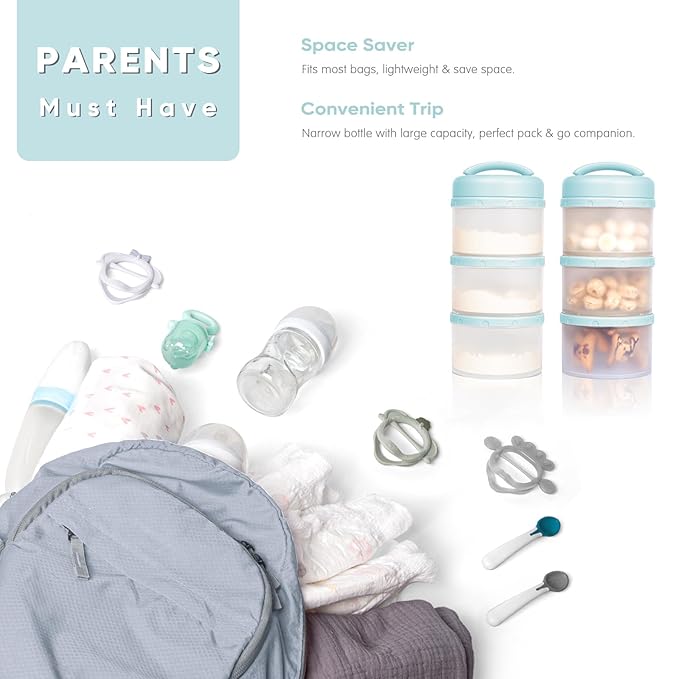 Termichy Stackable Formula Dispenser Portable Milk Powder Container, 2 Pack, Light Blue