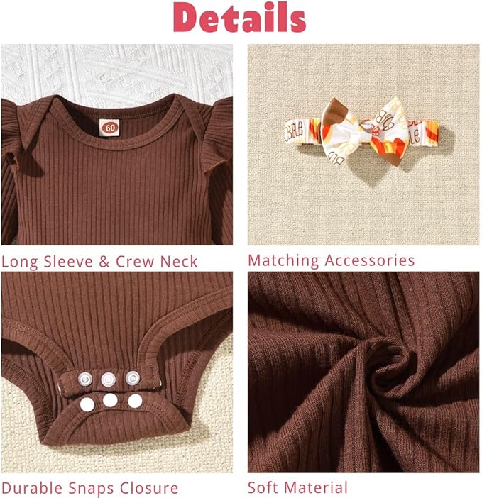 Aalizzwell Preemie Newborn Infant Baby Girls Clothes Ribbed Romper Bodysuit Pants Set Fall Winter Outfits