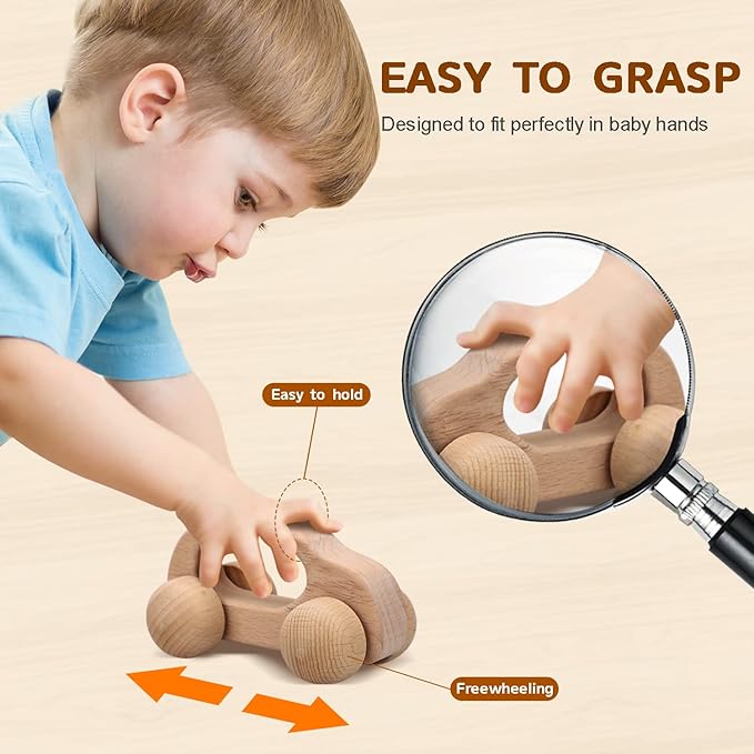 TOY Life Wooden Toys Cars, Montessori Baby Toys 6-12 Months, Wooden Baby Toys Rattle Cars for Toddlers 1-3, Baby Boy Girl Nursery Decor, Montessori Toys for 1 Year Old Boy Christmas Birthday Gift