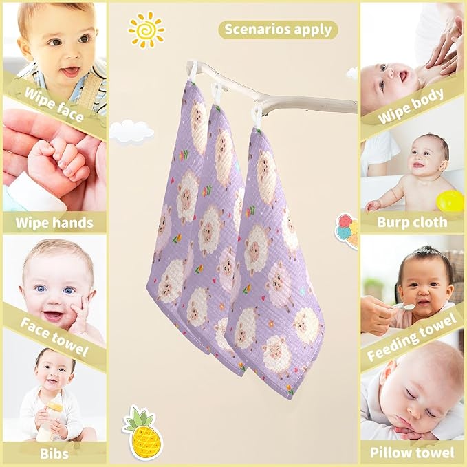 vvfelixl Charming Sheeps Baby Burp Cloths Baby Muslin Washcloths for Boys Girls Cotton Baby Face Towel for Newborn Infants Soft and Absorbent 11.8 X 11.8In, 5 Pack