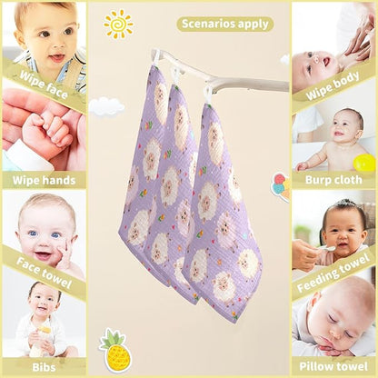 vvfelixl Charming Sheeps Baby Burp Cloths Baby Muslin Washcloths for Boys Girls Cotton Baby Face Towel for Newborn Infants Soft and Absorbent 11.8 X 11.8In, 5 Pack