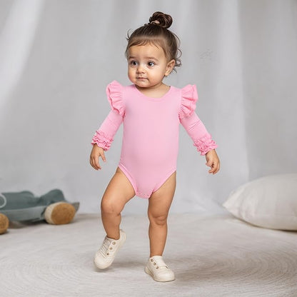 Baby Girl Solid Color Romper Infant Ruffle Sleeve Bodysuit One Piece Outfit Toddler Jumpsuit clothes