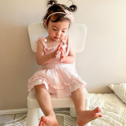 Newborn Baby Girl Bodysuit Sleeveless Halter Frill Romper One-piece Jumpsuit with Headband Summer Clothes Set