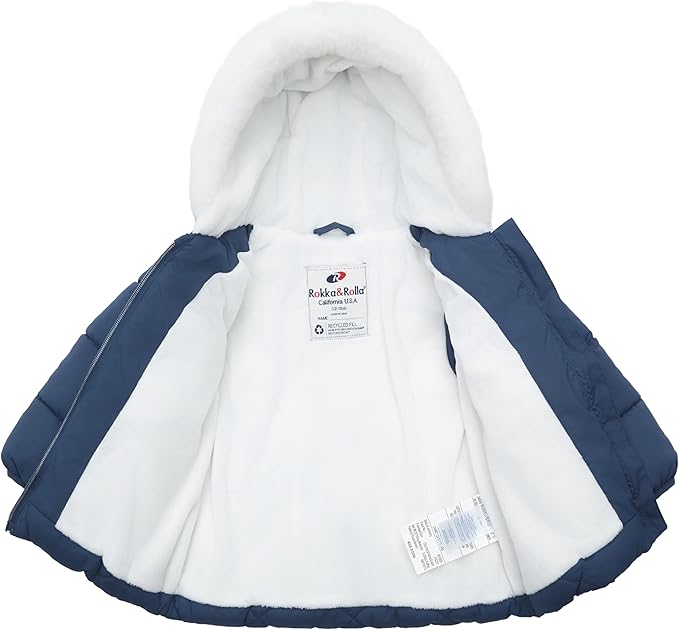 Rokka&Rolla Baby Girls' Water-Resistant Puffer Jacket Hooded Winter Coat with Soft Mini Fur Lining for Newborn Infant Toddler