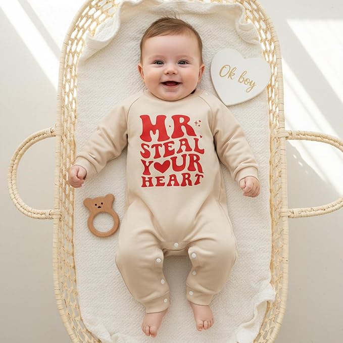 Baby Boy Valentines Outfit Newborn Long Sleeve Onesie Letter Print One Piece Jumpsuit Romper Cute Spring Clothes
