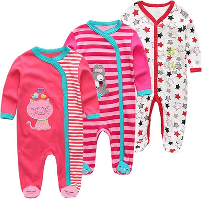 Newborn Baby Boy Girl Organic Cotton Bodysuit Long Sleeve Jumpsuit 3-Pack Outfits Clothes,0-24Months