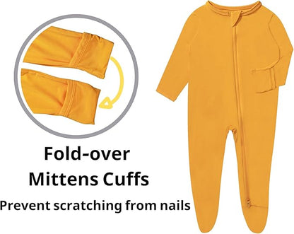 GUISBY Pajamas for Baby Boys & Girls, Infant Onesie with Mitten Long Sleeve Footed Pjs