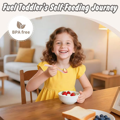 DRKIO 8-Piece Silicone Baby Spoons - Infant Spoons First Stage Self Feeding Baby Led Weaning Supplies Toddler Training Utensils Soft Chewable-Tip BPA-Free Dishwasher Safe Boil-proof