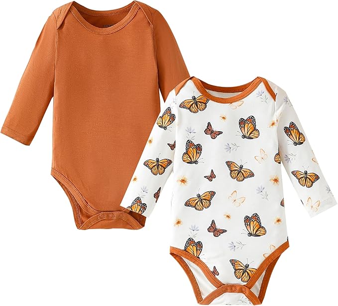 DEFAHN 2PCS Visocse from Bamboo Baby Rompers Unisex Onsies Solid Short Sleeve Baby Bodysuit 0-24 Months