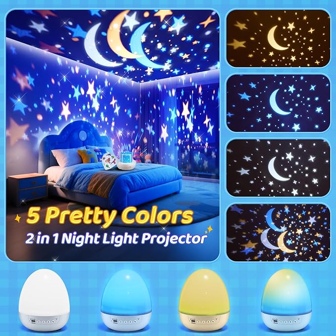 Egg Light Dinosaur Toys for Kids 3-5 | 15 Sleeping Sounds+12HD Films+7 Colors+360°Rotating | Easter Dinosaur Dinosaurs Primal Hatch Boy Toys for Boys Star Projector Sound Machine Egg Light for Nursery